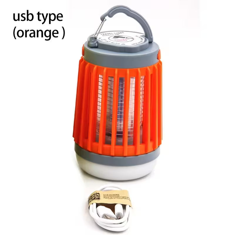 Orange USB lantern with gray top and handle on a white background