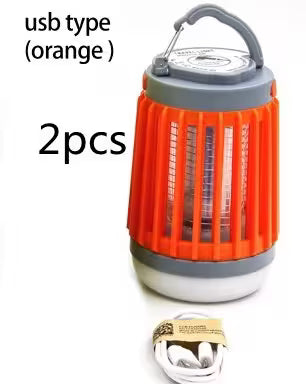 Orange USB lantern with gray top and white base, labeled '2pcs' on a white background.