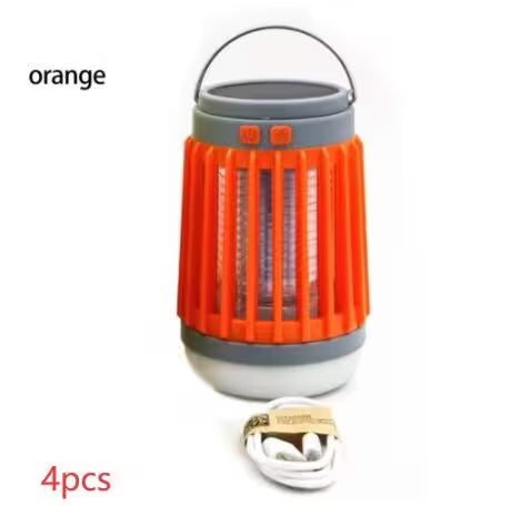 Orange camping lantern with gray accents on a white background