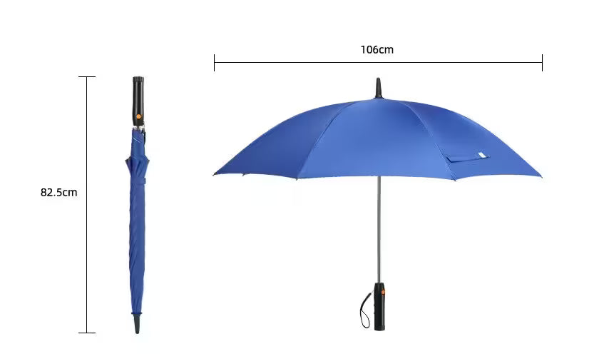 Blue umbrella with measurements on a white background