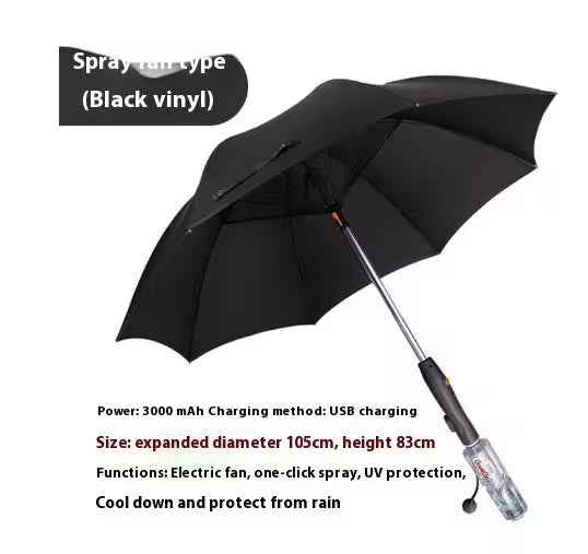 Black umbrella with spray function on a white background