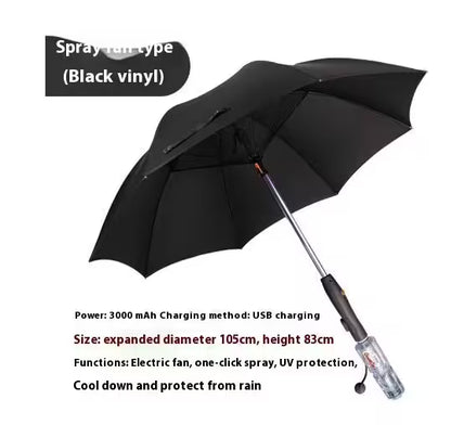 Black umbrella with spray function on a white background