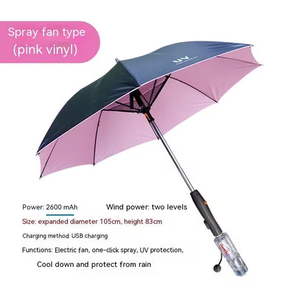 Umbrella with spray fan feature on a white background