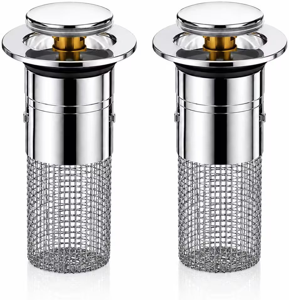 Universal Long Pop-Up Utility Sink Drain Strainer Assembly – 304 Stainless Steel, Tool-Free Install
