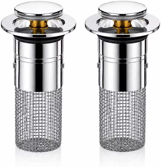 Universal Long Pop-Up Utility Sink Drain Strainer Assembly – 304 Stainless Steel, Tool-Free Install