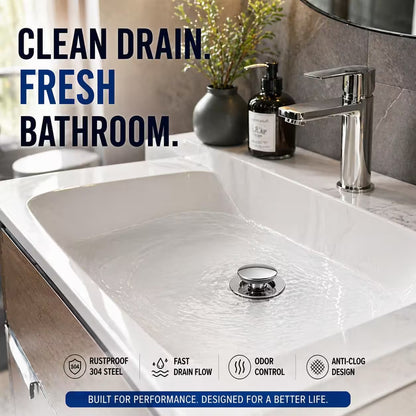 Universal Long Pop-Up Utility Sink Drain Strainer Assembly – 304 Stainless Steel, Tool-Free Install