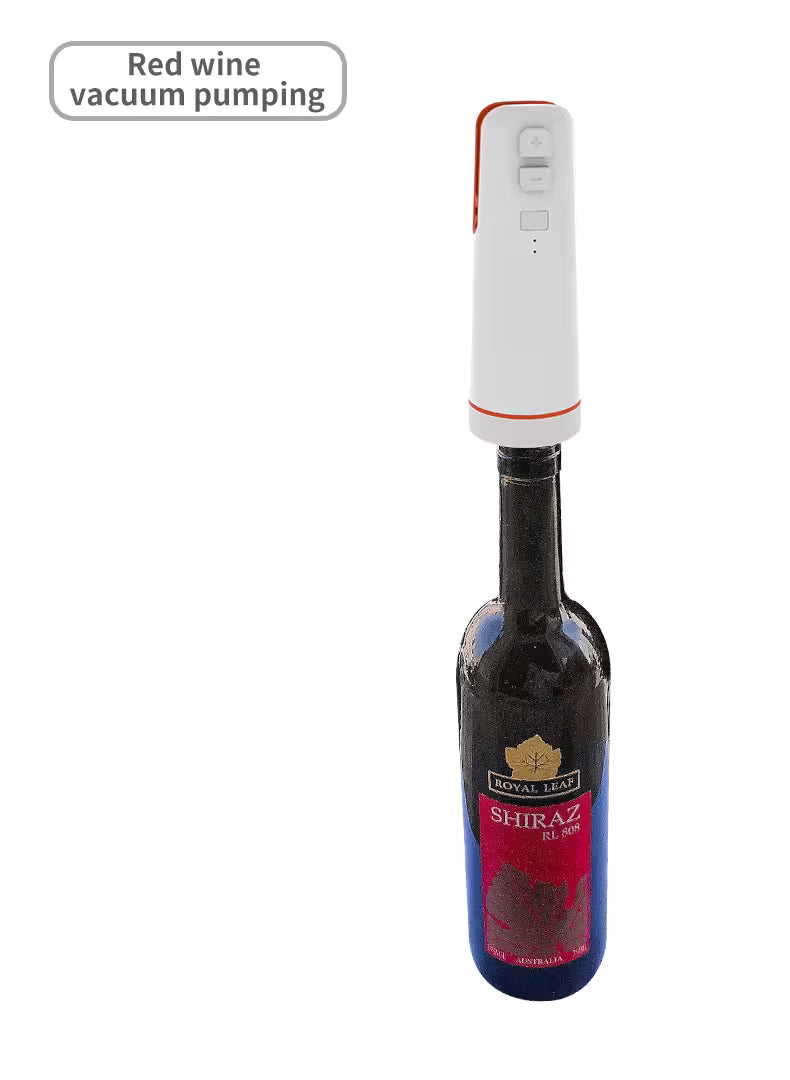 Red wine bottle with a vacuum pump device on a white background