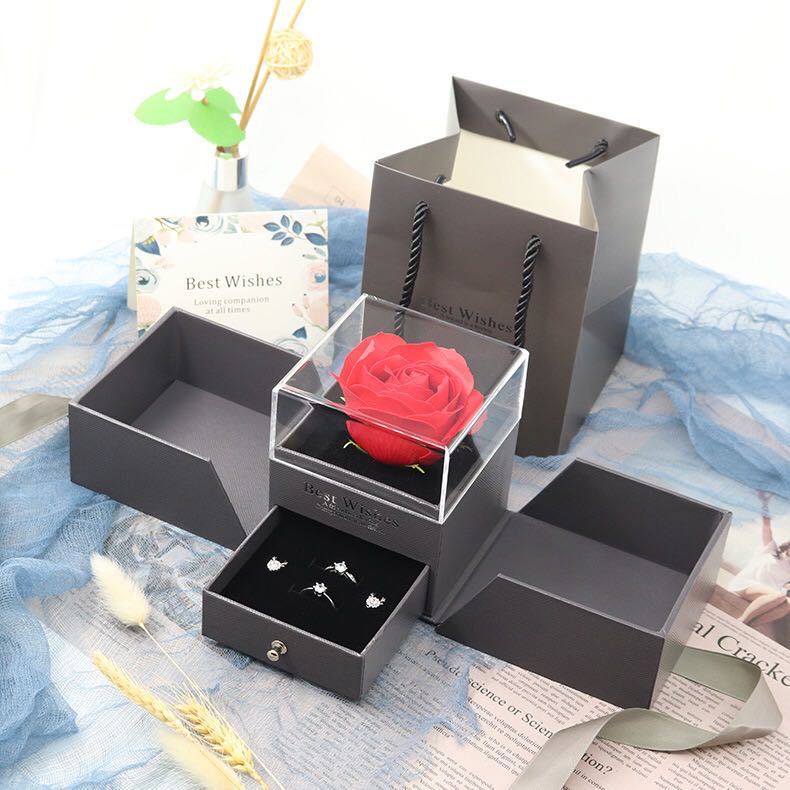 Grey Valentine Rose Jewelry Box