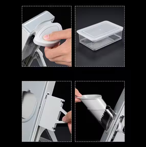 Collage of a hand using a white tool on a black background