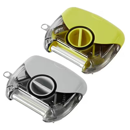 Two kitchen peelers, one yellow and one silver, on a white background