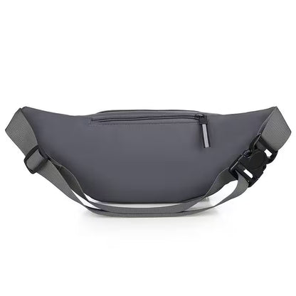 Gray waist bag with a strap on a white background