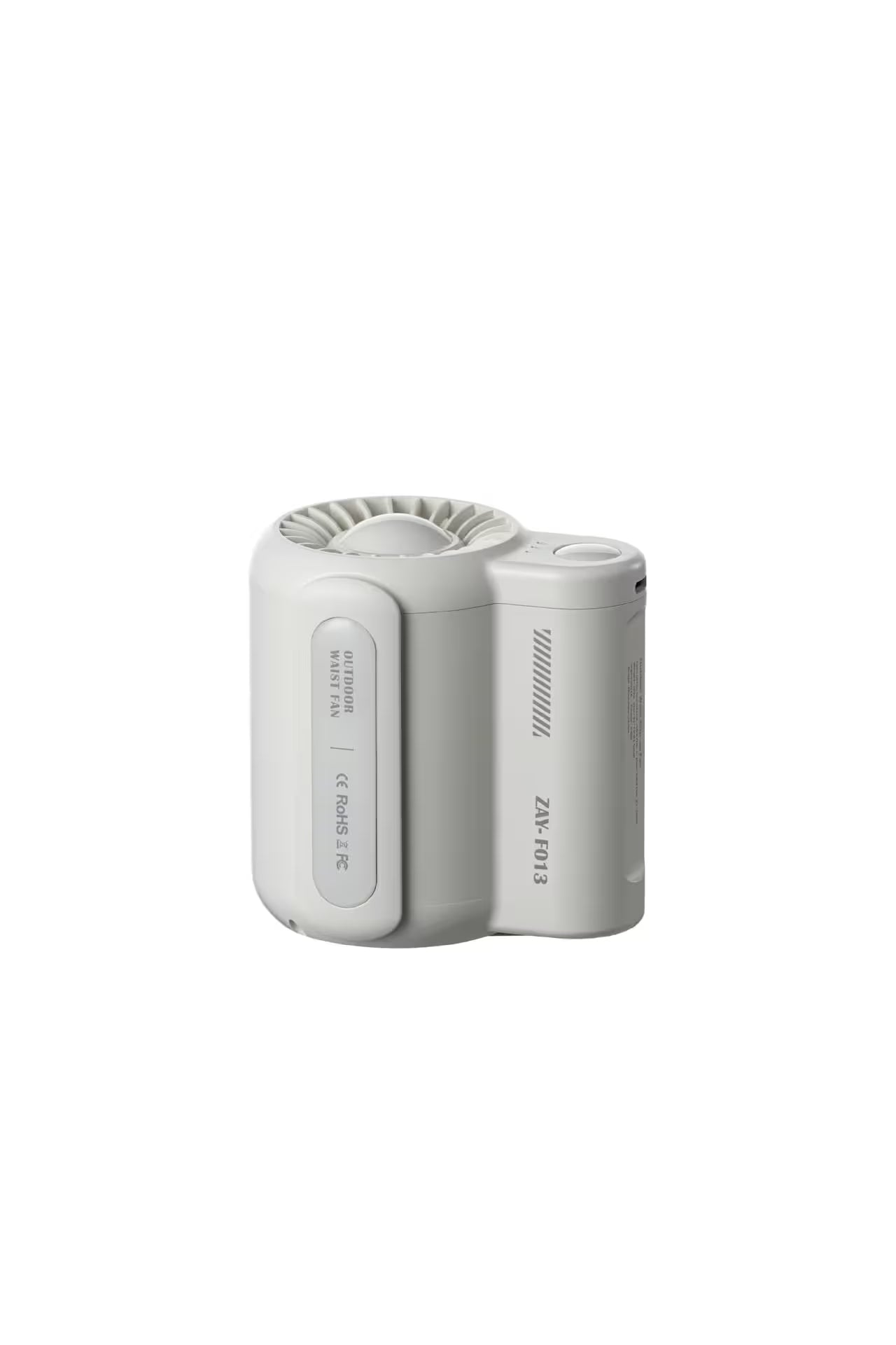 White electronic device with branding on a white background