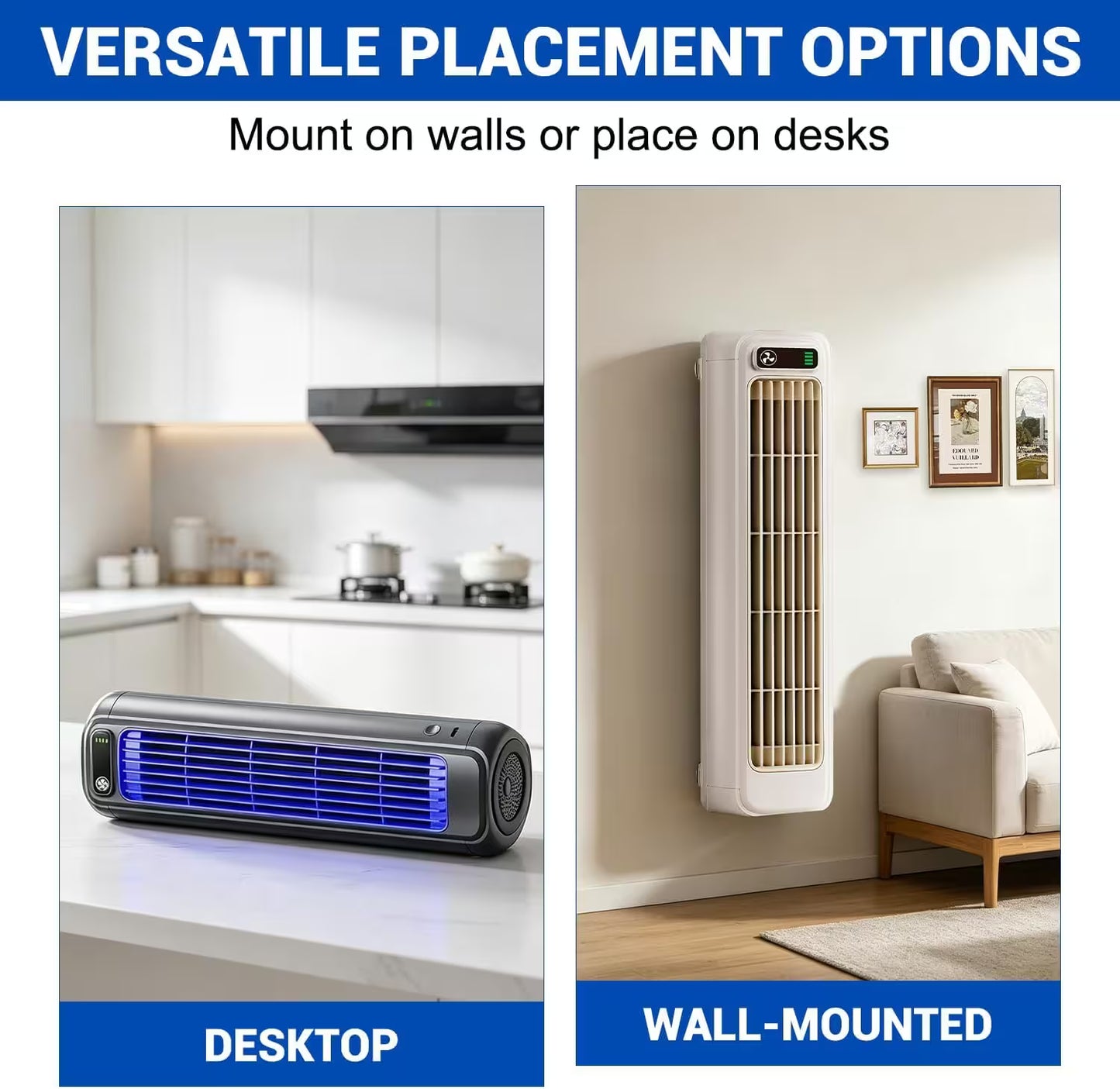 Wall Mounted Bladeless Fan 2026 – Ultra Quiet Tower Fan with LED, Desktop & Wall Mount, 3-Speed Cooling for Bedroom & Office