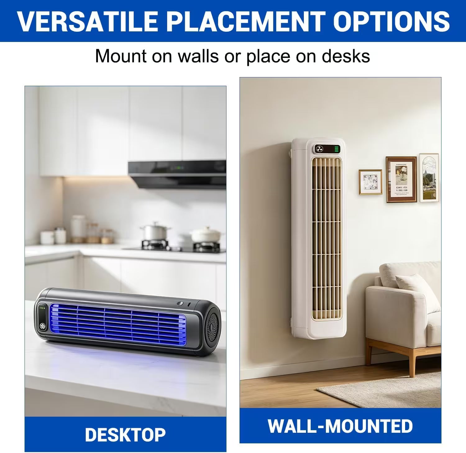Wall Mounted Bladeless Fan 2026 – Ultra Quiet Tower Fan with LED, Desktop & Wall Mount, 3-Speed Cooling for Bedroom & Office