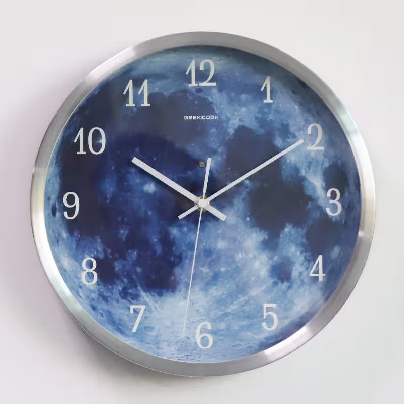 Wall clock with moon surface design on a white background