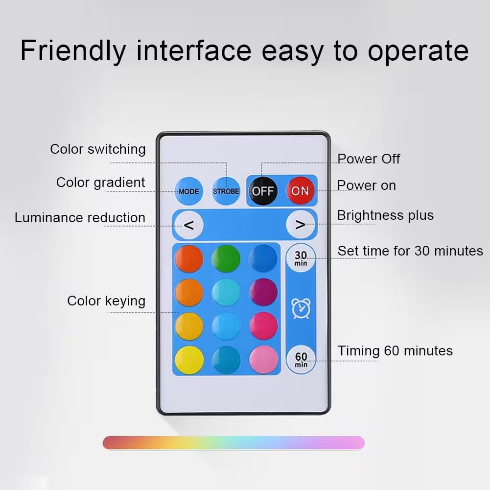 Remote control with color display and operation buttons on a light gray background