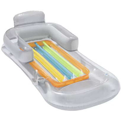 Inflatable pool float with colorful interior on a white background