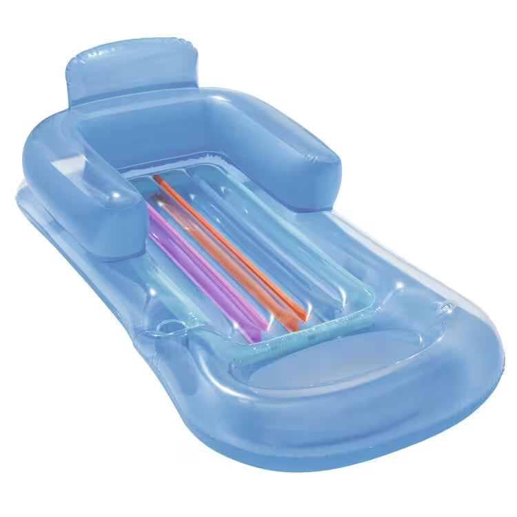 Inflatable pool float with colorful straw holder on a white background
