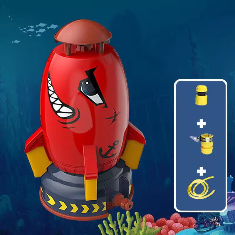 Red toy robot with a face on an underwater background