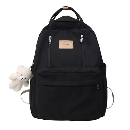Waterproof School Bags With Bear Pendant | Multi-Pocket Nylon Laptop Bag | Mesh Interior & Quilted Straps