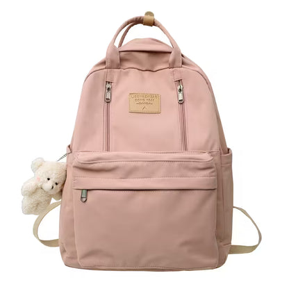 Waterproof School Bags With Bear Pendant | Multi-Pocket Nylon Laptop Bag | Mesh Interior & Quilted Straps