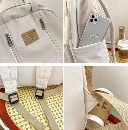 Waterproof School Bags With Bear Pendant | Multi-Pocket Nylon Laptop Bag | Mesh Interior & Quilted Straps