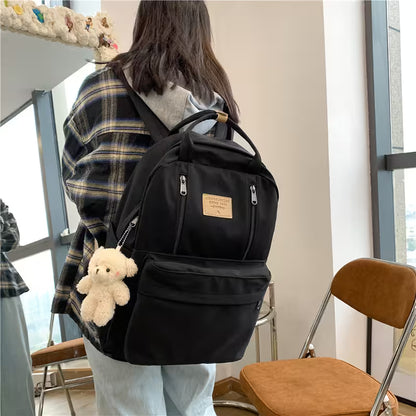 Waterproof School Bags With Bear Pendant | Multi-Pocket Nylon Laptop Bag | Mesh Interior & Quilted Straps