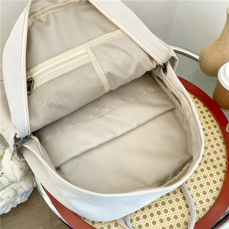 Waterproof School Bags With Bear Pendant | Multi-Pocket Nylon Laptop Bag | Mesh Interior & Quilted Straps