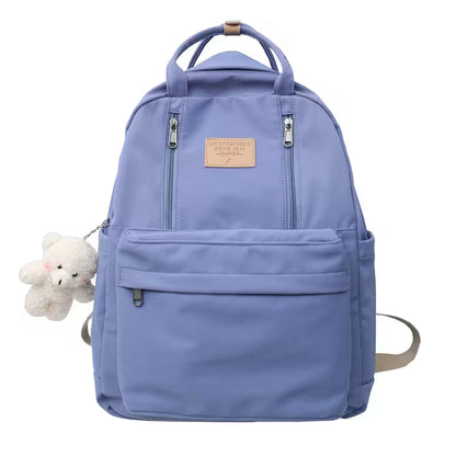Waterproof School Bags With Bear Pendant | Multi-Pocket Nylon Laptop Bag | Mesh Interior & Quilted Straps