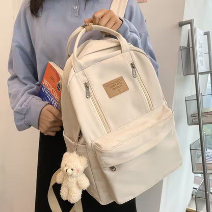 Waterproof School Bags With Bear Pendant | Multi-Pocket Nylon Laptop Bag | Mesh Interior & Quilted Straps
