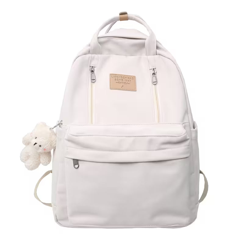 Waterproof School Bags With Bear Pendant | Multi-Pocket Nylon Laptop Bag | Mesh Interior & Quilted Straps