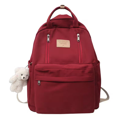 Waterproof School Bags With Bear Pendant | Multi-Pocket Nylon Laptop Bag | Mesh Interior & Quilted Straps