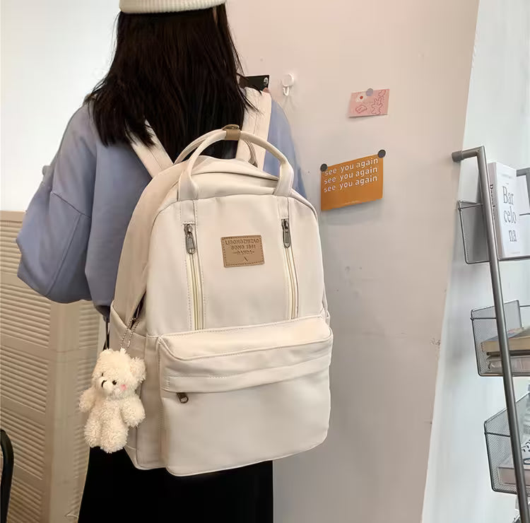 Waterproof School Bags With Bear Pendant | Multi-Pocket Nylon Laptop Bag | Mesh Interior & Quilted Straps