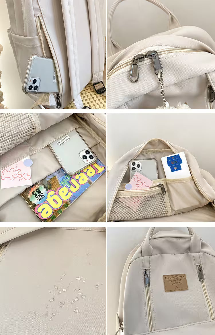 Waterproof School Bags With Bear Pendant | Multi-Pocket Nylon Laptop Bag | Mesh Interior & Quilted Straps