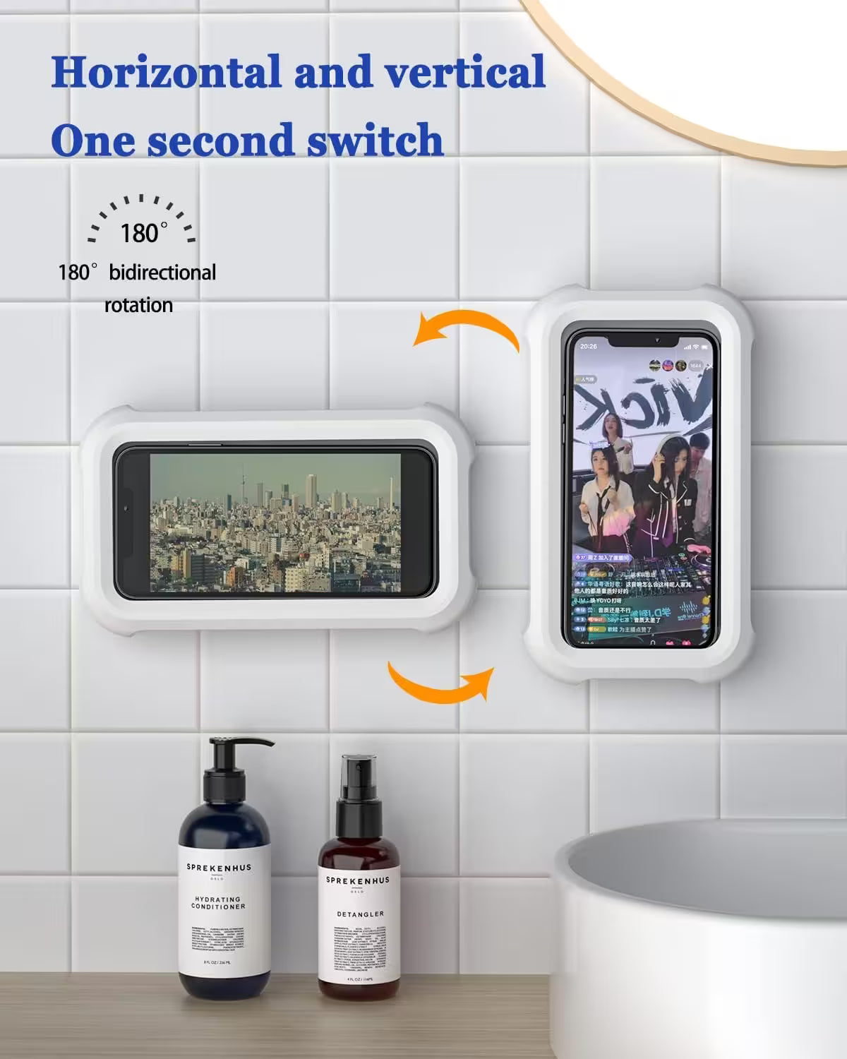 Waterproof Shower Phone Holder Wall Mount – Touch Screen, 60° Anti-Drop Lock, Universal Fit Up to 6.8"