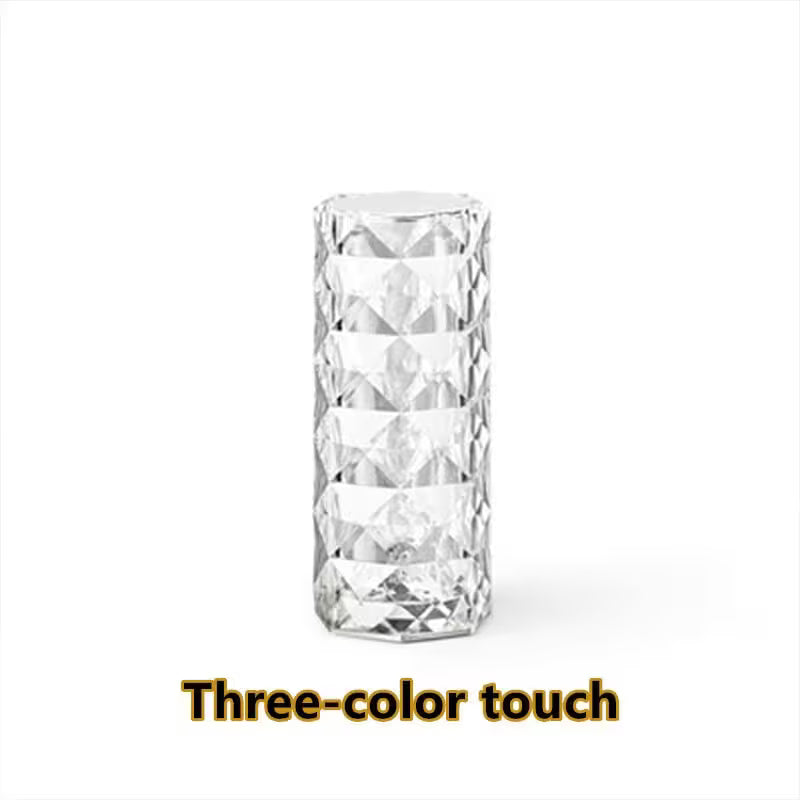 Crystal vase with textured surface on a white background, labeled 'Three-color touch'.