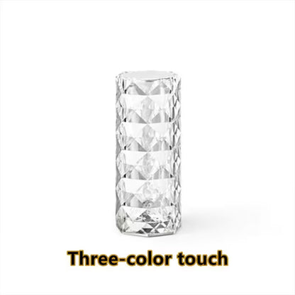 Crystal vase with textured surface on a white background, labeled 'Three-color touch'.