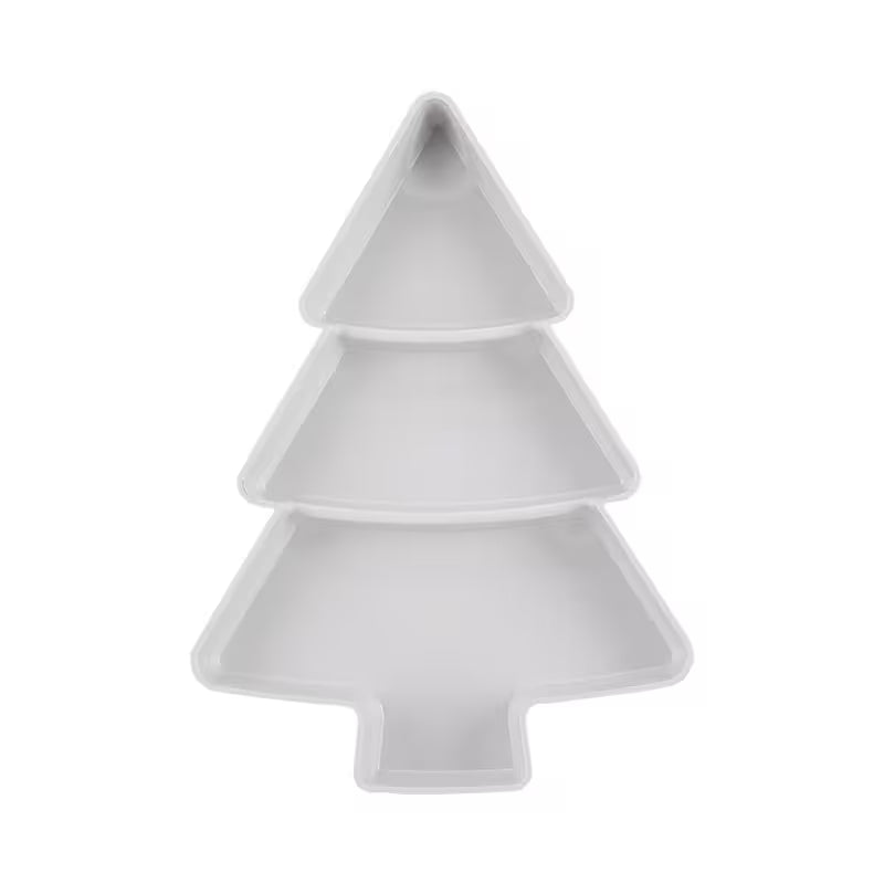 White Christmas tree-shaped plate on a white background
