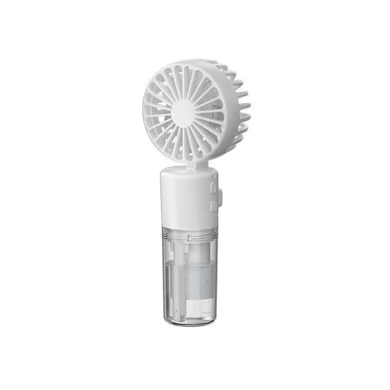 White handheld fan with clear base on a white background