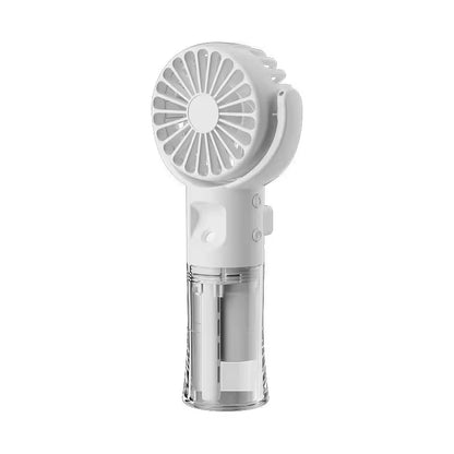 White handheld fan with transparent base on a white background