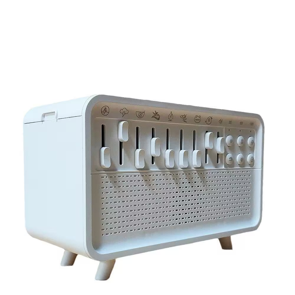 White electronic device with control buttons on a white background