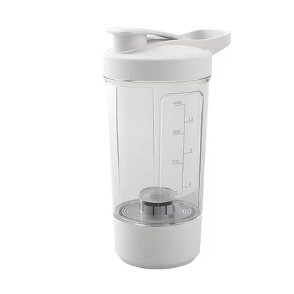 White shaker bottle with measurement markings on a white background