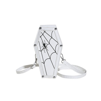 Hexagonal bag with spider web design on a white background