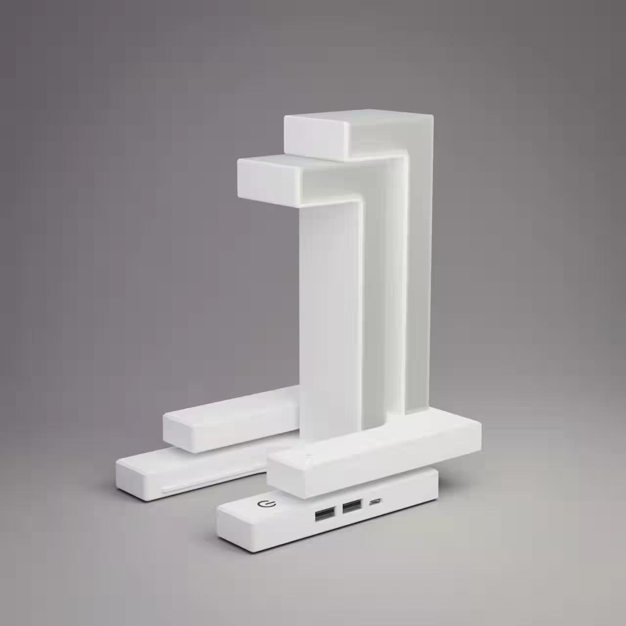 Modern white lamp with USB ports on a gray background