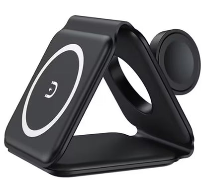 Black phone holder with magnetic attachment on a white background