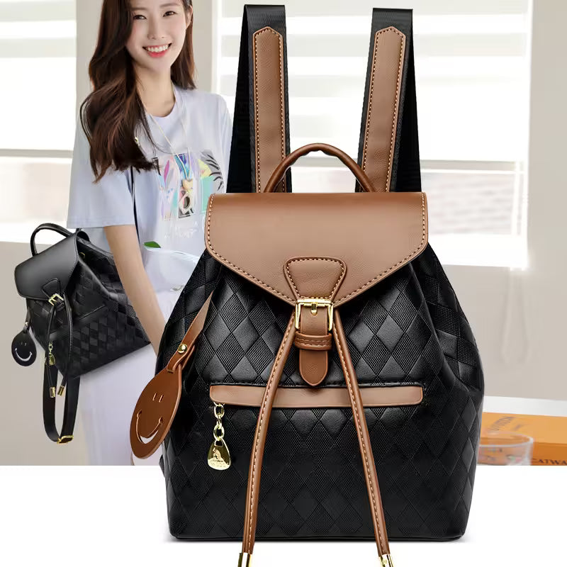 Women Backpack Leather Quilted | Two-Tone Mini Backpack Purse | Aesthetic Daily Bag for Women