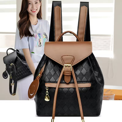 Women Backpack Leather Quilted | Two-Tone Mini Backpack Purse | Aesthetic Daily Bag for Women