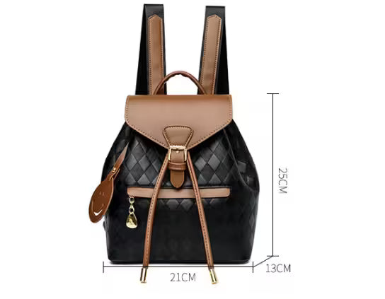 Women Backpack Leather Quilted | Two-Tone Mini Backpack Purse | Aesthetic Daily Bag for Women