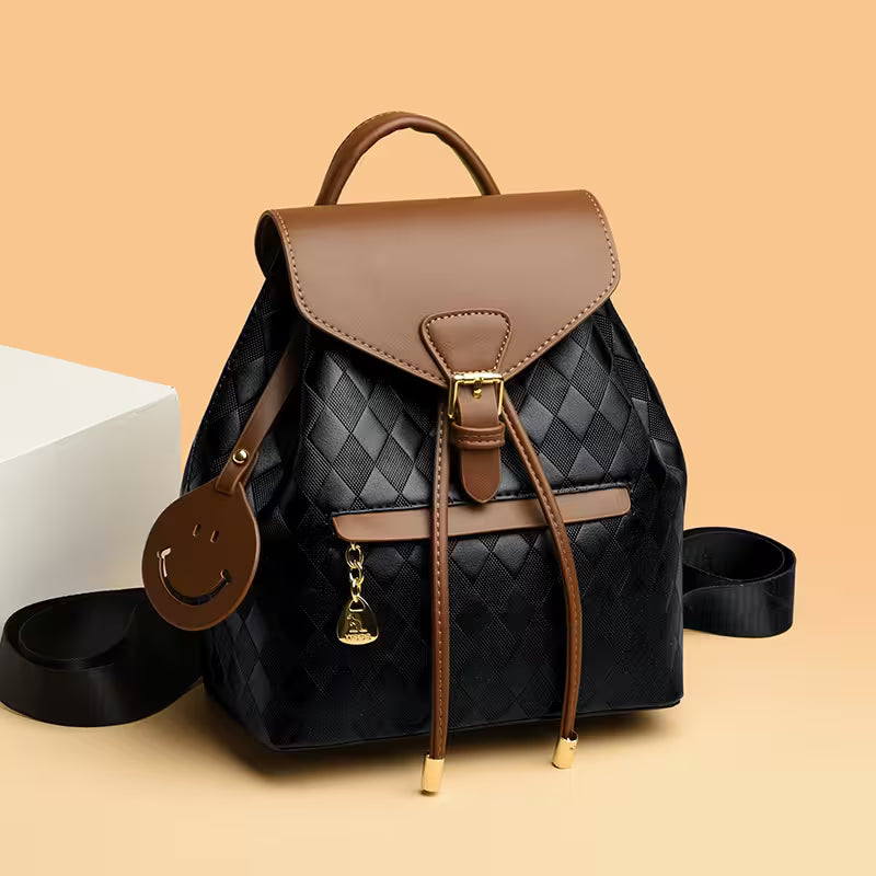 Women Backpack Leather Quilted | Two-Tone Mini Backpack Purse | Aesthetic Daily Bag for Women