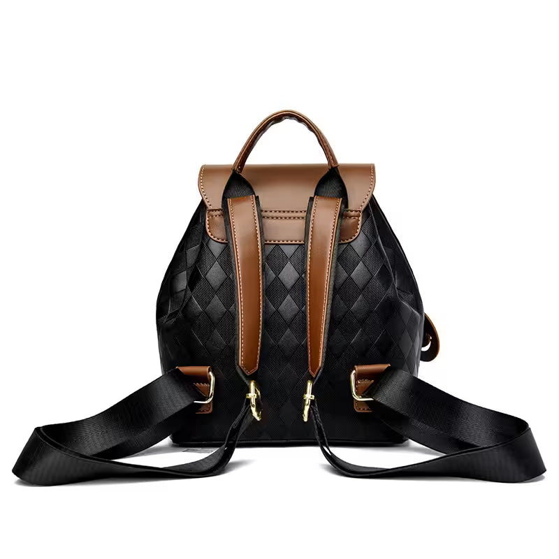 Women Backpack Leather Quilted | Two-Tone Mini Backpack Purse | Aesthetic Daily Bag for Women